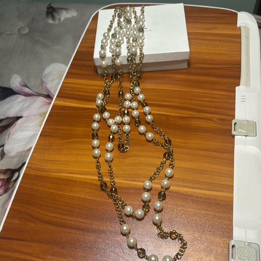 Euc Isaac Mizeahi Three Strand Faux Pearl Necklace ~ Gold/White ~28”, 32”, 40”